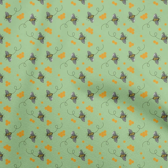 oneOone Polyester Spandex Light Green Fabric Honey Bees Sewing Material Print Fabric By The Yard 56 Inch Wide