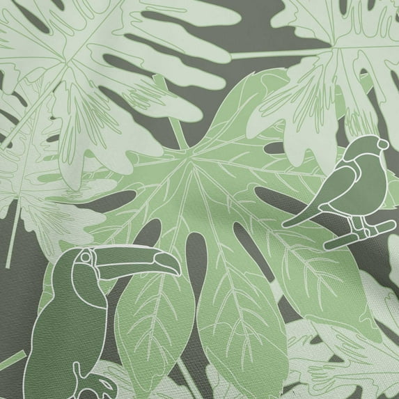 oneOone Polyester Spandex Light Green Fabric Tropical Birds With Leaves Sewing Material Print Fabric By The Yard 56 Inch Wide