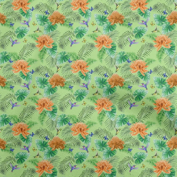 oneOone Polyester Spandex Light Green Fabric Tropical Quilting Supplies Print Sewing Fabric By The Yard 56 Inch Wide