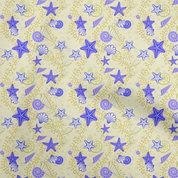 oneOone Polyester Spandex Light Yellow Fabric Beach Seashell Craft Projects Decor Fabric Printed By The Yard 56 Inch Wide
