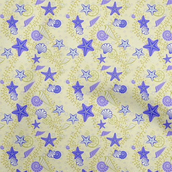 oneOone Polyester Spandex Light Yellow Fabric Beach Seashell Craft Projects Decor Fabric Printed By The Yard 56 Inch Wide