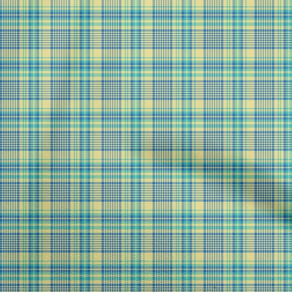 oneOone Polyester Spandex Light Yellow Fabric Check Craft Projects Decor Fabric Printed By The Yard 56 Inch Wide