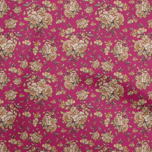 oneOone Polyester Spandex Magenta Fabric Florals Diy Clothing Quilting Fabric Print Fabric By Yard 56 Inch Wide