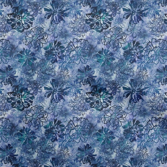 oneOone Polyester Spandex Medium Blue Fabric Abstract Floral Sewing Material Print Fabric By The Yard 56 Inch Wide