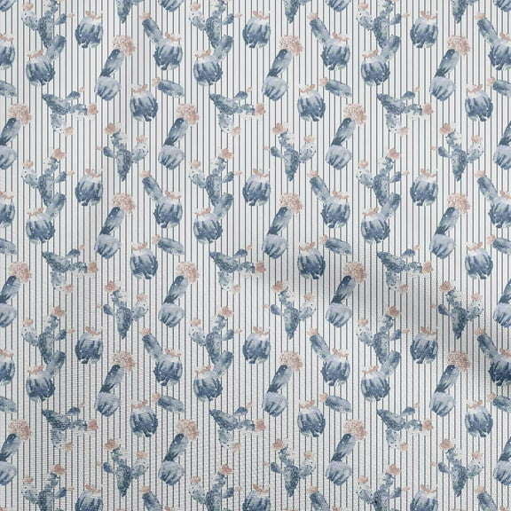 oneOone Polyester Spandex Medium Blue Fabric Cactus Sewing Fabric By The Yard Printed Diy Clothing Sewing Supplies 56 Inch Wide