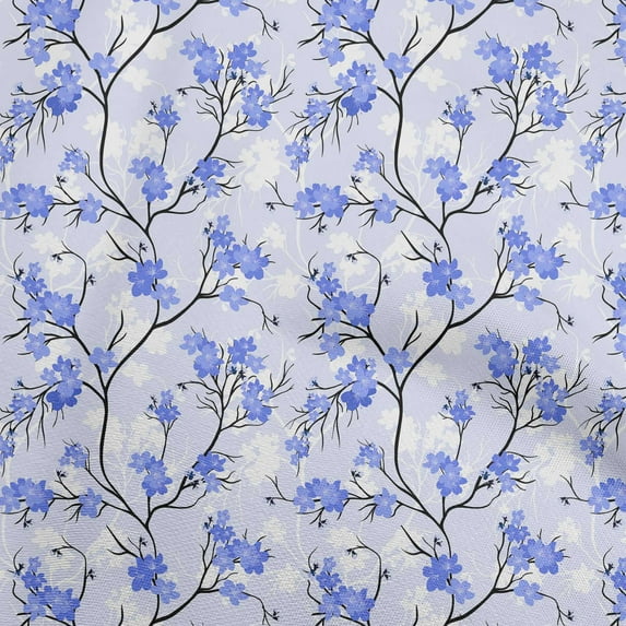 oneOone Polyester Spandex Medium Blue Fabric Floral Craft Projects Decor Fabric Printed By The Yard 56 Inch Wide