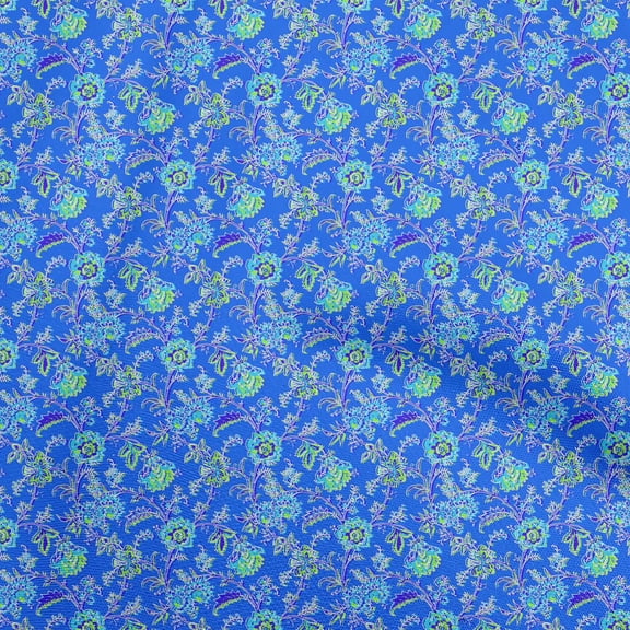oneOone Polyester Spandex Medium Blue Fabric Floral Sewing Fabric By The Yard Printed Diy Clothing Sewing Supplies 56 Inch Wide