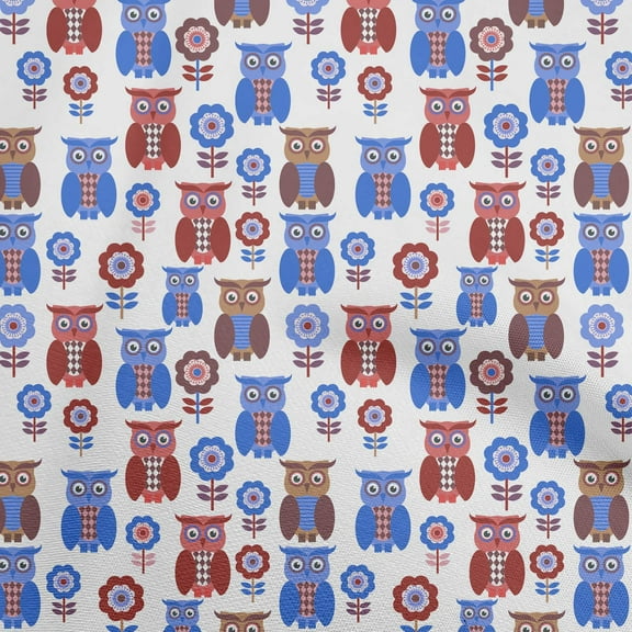 oneOone Polyester Spandex Medium Blue Fabric Owl Sewing Material Print Fabric By The Yard 56 Inch Wide