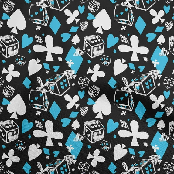 oneOone Polyester Spandex Medium Blue Fabric Poker Card Diy Clothing Quilting Fabric Print Fabric By Yard 56 Inch Wide