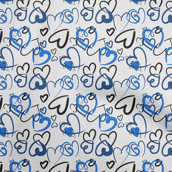 oneOone Polyester Spandex Medium Blue Fabric Valentine Heart Quilting Supplies Print Sewing Fabric By The Yard 56 Inch Wide