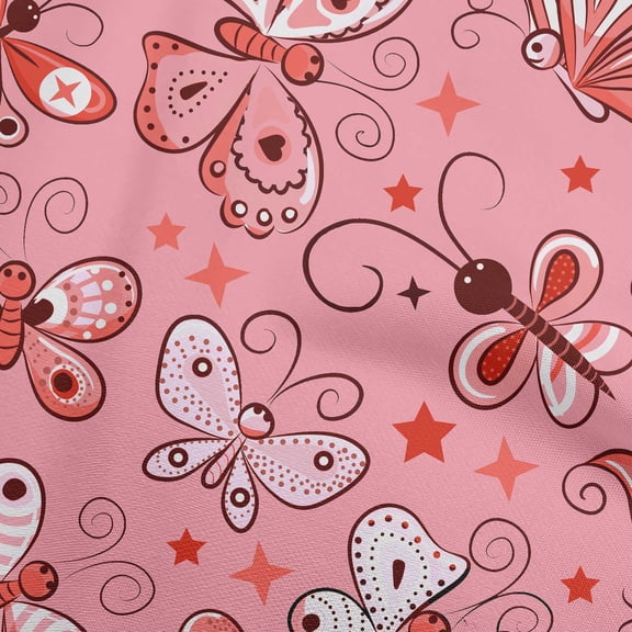 oneOone Polyester Spandex Medium Pink Fabric Butterflies Quilting Supplies Print Sewing Fabric By The Yard 56 Inch Wide-NV