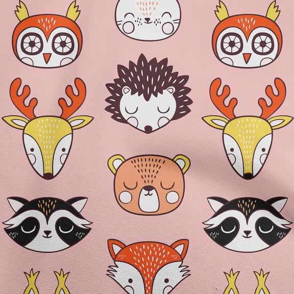 oneOone Polyester Spandex Medium Pink Fabric Cute Animal Face Pattern Sewing Craft Projects Fabric Prints By Yard 56 Inch Wide