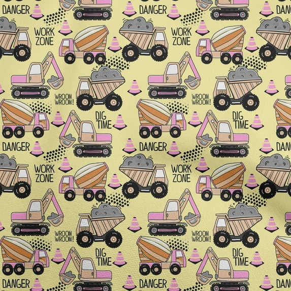 oneOone Polyester Spandex Medium Yellow Fabric Truck Dress Material Fabric Print Fabric By The Yard 56 Inch Wide