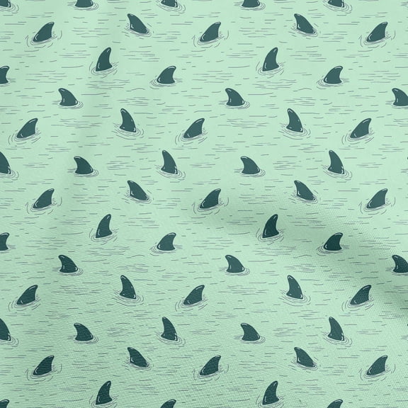 oneOone Polyester Spandex Mint Green Fabric Ocean Shark Swimming Sewing Material Print Fabric By The Yard 56 Inch Wide