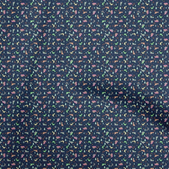 oneOone Polyester Spandex Navy Blue Fabric Colorful Dinosaur Cartoon Sewing Material Print Fabric By The Yard 56 Inch Wide