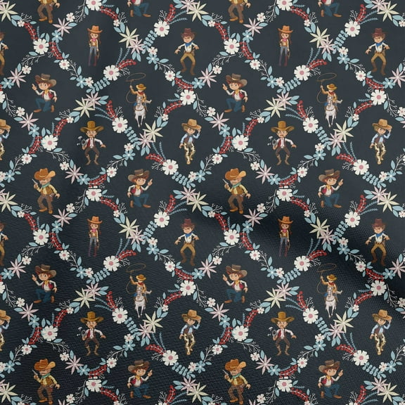 oneOone Polyester Spandex Navy Blue Fabric Cowboy Dress Material Fabric Print Fabric By The Yard 56 Inch Wide