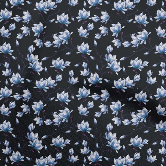 oneOone Polyester Spandex Navy Blue Fabric Floral Craft Projects Decor Fabric Printed By The Yard 56 Inch Wide