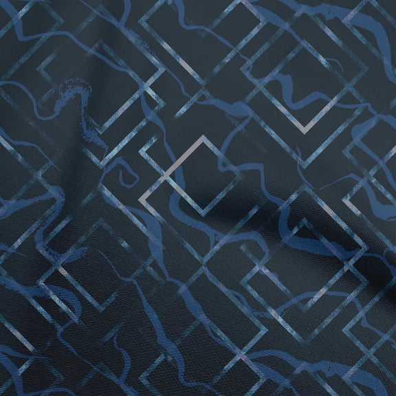 oneOone Polyester Spandex Navy Blue Fabric Geometric Sewing Material Print Fabric By The Yard 56 Inch Wide