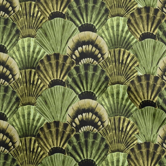 oneOone Polyester Spandex Olive Green Fabric Sea Shells Ocean Dress Material Fabric Print Fabric By The Yard 56 Inch Wide