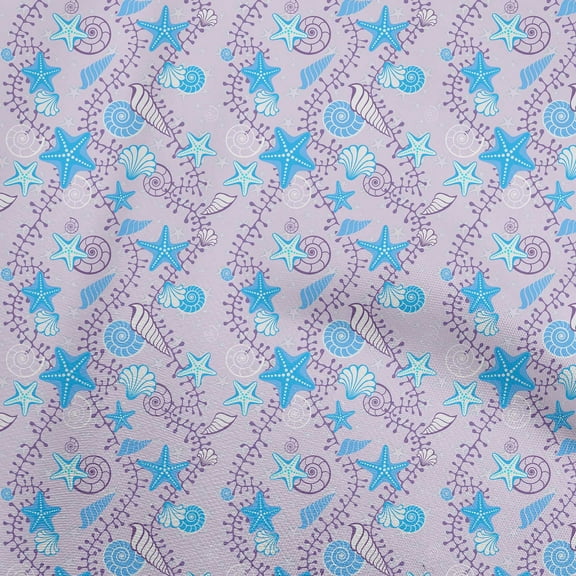 oneOone Polyester Spandex Pastel Purple Fabric Beach Seashell Craft Projects Decor Fabric Printed By The Yard 56 Inch Wide