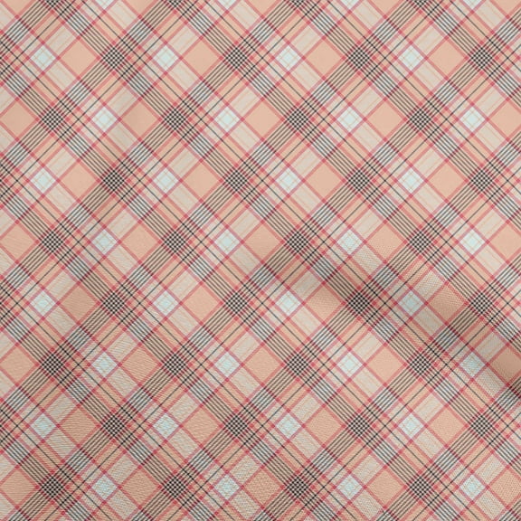 oneOone Polyester Spandex Peach Fabric Check Sewing Material Print Fabric By The Yard 56 Inch Wide
