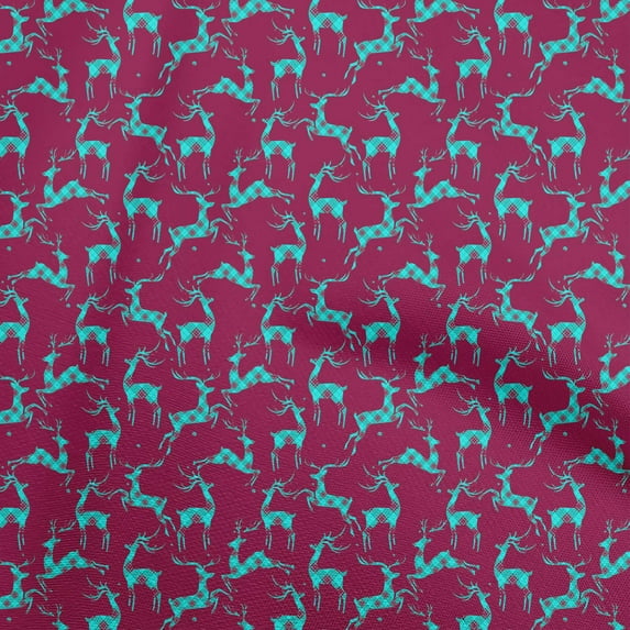 oneOone Polyester Spandex Pink Fabric Christmas Reindeer Lumberjack Craft Projects Decor Fabric Printed By The Yard 56 Inch Wide