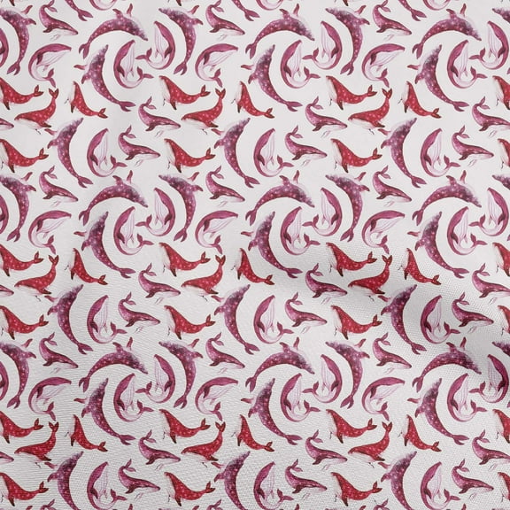 oneOone Polyester Spandex Pink Fabric Whale Sewing Fabric By The Yard Printed Diy Clothing Sewing Supplies 56 Inch Wide