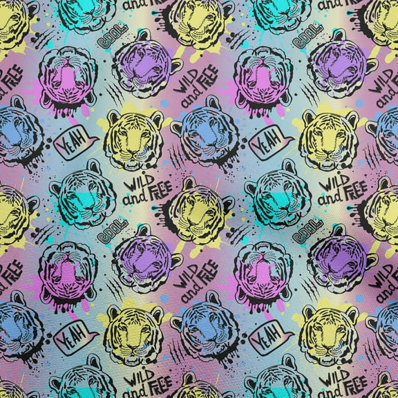 oneOone Polyester Spandex Purple Fabric Colourful Animal Face Craft Projects Decor Fabric Printed By The Yard 56 Inch Wide