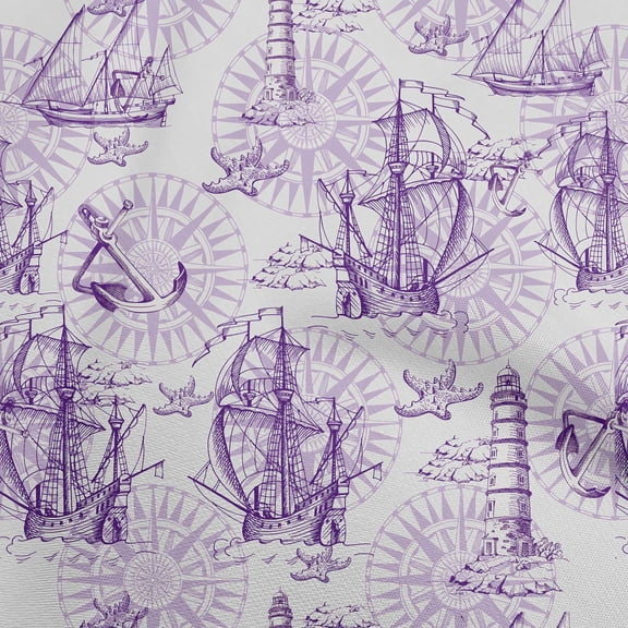 oneOone Polyester Spandex Purple Fabric Nautical Prints Dress Material Fabric Print Fabric By The Yard 56 Inch Wide