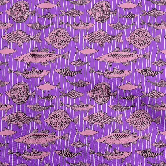 oneOone Polyester Spandex Purple Fabric Ocean Fish Fabric For Sewing Printed Craft Fabric By The Yard 56 Inch Wide