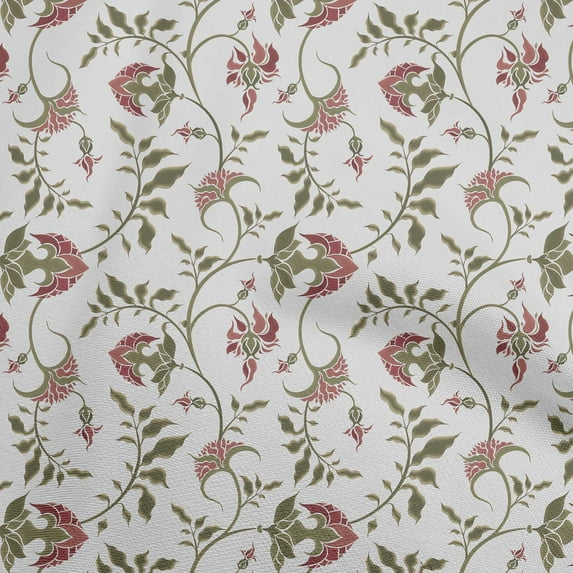 oneOone Polyester Spandex Red Fabric Jacobean Floral Sewing Material Print Fabric By The Yard 56 Inch Wide