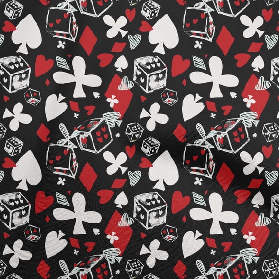 oneOone Polyester Spandex Red Fabric Poker Card Sewing Material Print Fabric By The Yard 56 Inch Wide