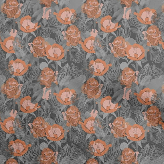 oneOone Polyester Spandex Rose Brown Fabric Floral & Sewing Material Print Fabric By The Yard 56 Inch Wide