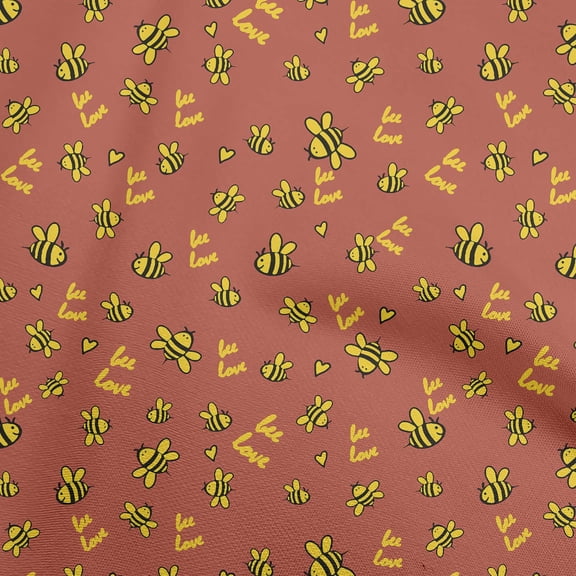 oneOone Polyester Spandex Rust Brown Fabric Honey Bees Dress Material Fabric Print Fabric By The Yard 56 Inch Wide