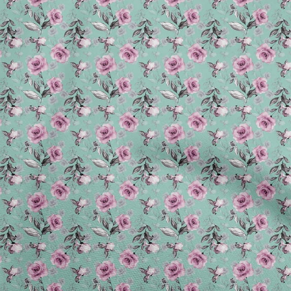oneOone Polyester Spandex Sea Green Fabric Floral Quilting Supplies Print Sewing Fabric By The Yard 56 Inch Wide