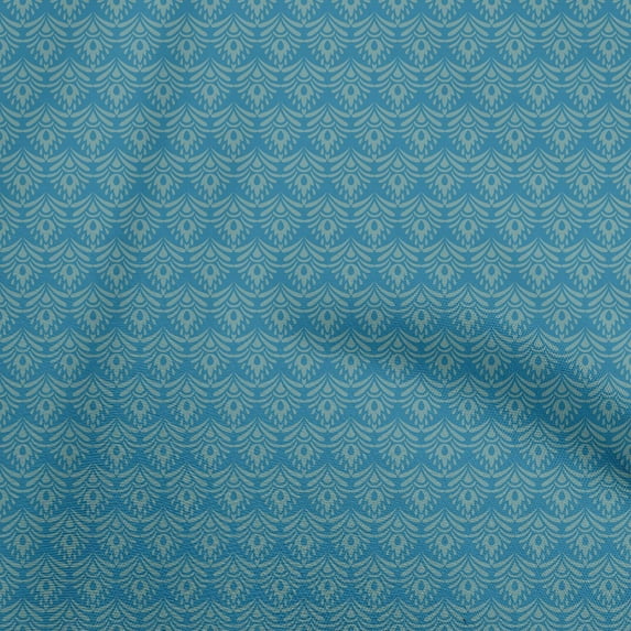 oneOone Polyester Spandex Teal Blue Fabric Asian Ornamental Sewing Fabric By The Yard Printed Diy Clothing Sewing Supplies 56 Inch Wide