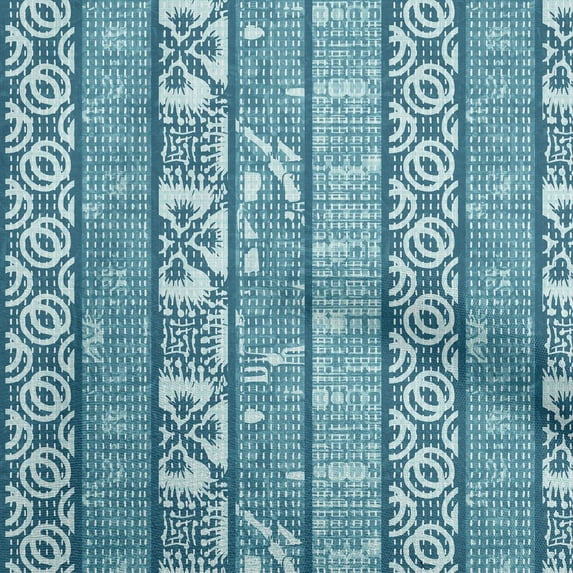 oneOone Polyester Spandex Teal Blue Fabric Block Print Diy Clothing Quilting Fabric Print Fabric By Yard 56 Inch Wide