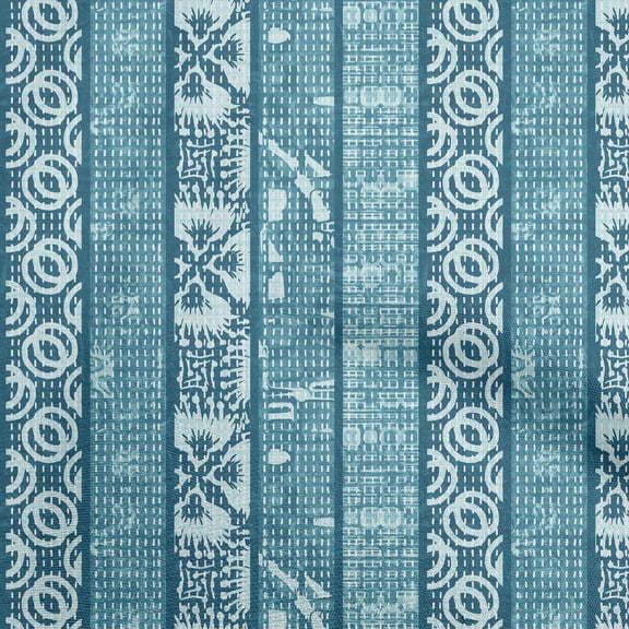 oneOone Polyester Spandex Teal Blue Fabric Block Print Diy Clothing Quilting Fabric Print Fabric By Yard 56 Inch Wide
