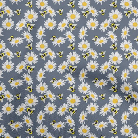 oneOone Polyester Spandex Teal Blue Fabric Floral Sunflower With Honey Bee Sewing Craft Projects Fabric Prints By Yard 56 Inch Wide