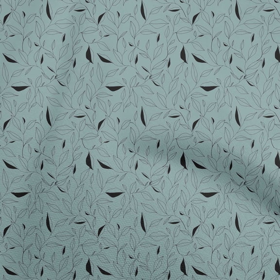 oneOone Polyester Spandex Teal Blue Fabric Line Drawing Leaf Quilting Supplies Print Sewing Fabric By The Yard 56 Inch Wide