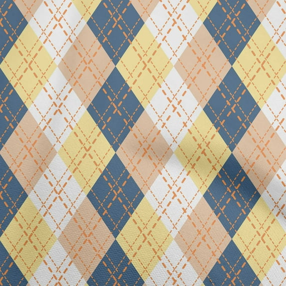 oneOone Polyester Spandex Teal Blue2 Fabric Check Argyle Sewing Fabric By The Yard Printed Diy Clothing Sewing Supplies 56 Inch Wide