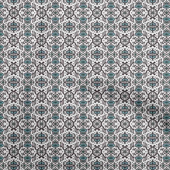 oneOone Polyester Spandex Turquoise Blue Fabric Asian Block Sewing Material Print Fabric By The Yard 56 Inch Wide
