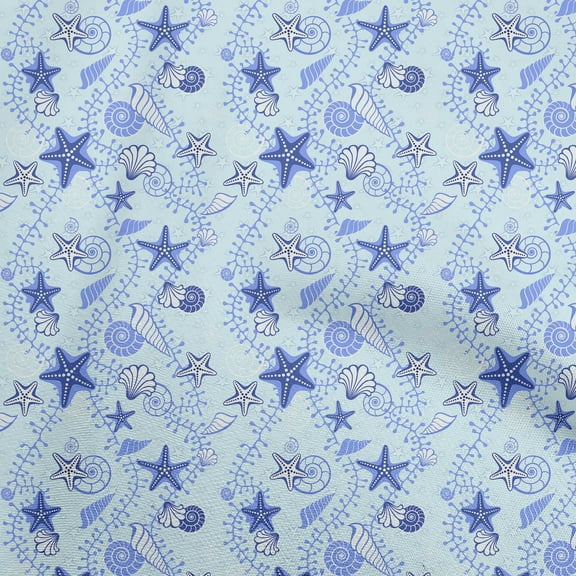oneOone Polyester Spandex Turquoise Blue Fabric Beach Seashell Craft Projects Decor Fabric Printed By The Yard 56 Inch Wide