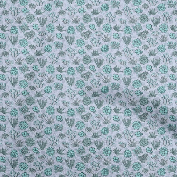oneOone Polyester Spandex Turquoise Blue Fabric Cactus Craft Projects Decor Fabric Printed By The Yard 56 Inch Wide
