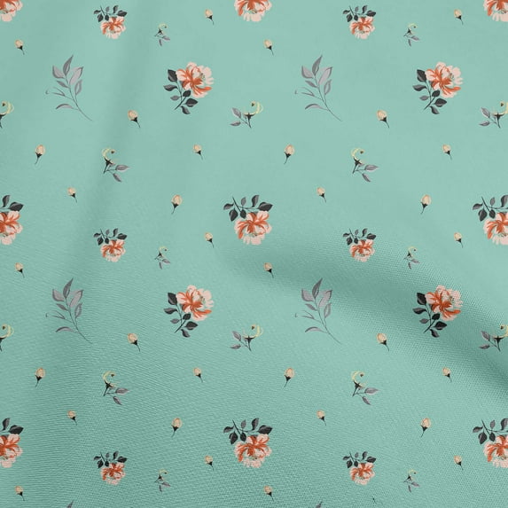 oneOone Polyester Spandex Turquoise Blue Fabric Floral Craft Projects Decor Fabric Printed By The Yard 56 Inch Wide