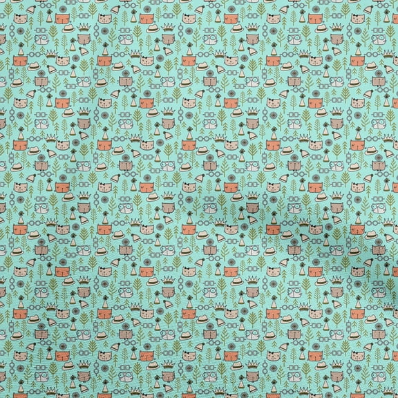 oneOone Polyester Spandex Turquoise Blue Fabric Kids Animal Sewing Material Print Fabric By The Yard 56 Inch Wide