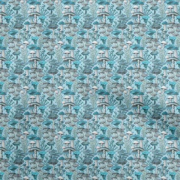 oneOone Polyester Spandex Turquoise Blue Fabric Mushroom Sewing Fabric By The Yard Printed Diy Clothing Sewing Supplies 56 Inch Wide