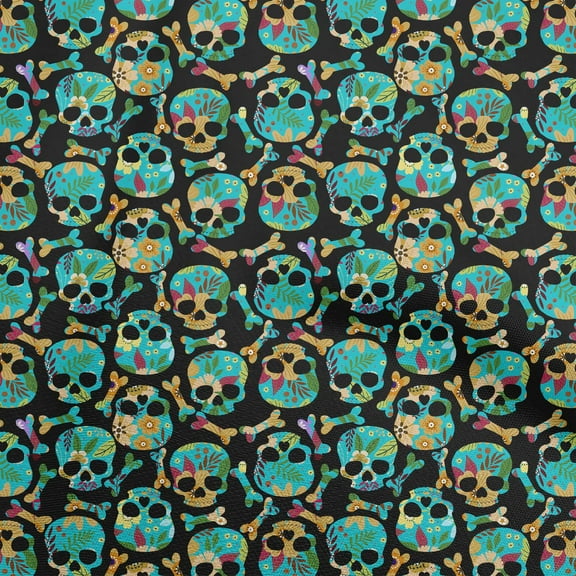 oneOone Polyester Spandex Turquoise Blue Fabric Skull Diy Clothing Quilting Fabric Print Fabric By Yard 56 Inch Wide