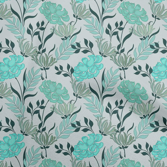oneOone Polyester Spandex Turquoise Green Fabric Floral Retro Quilting Supplies Print Sewing Fabric By The Yard 56 Inch Wide
