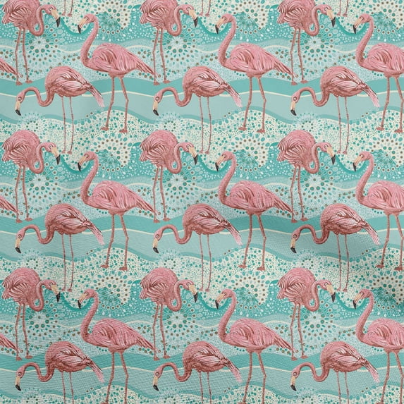 oneOone Polyester Spandex Turquoise Green Fabric Tropical Flamingo With Abstract Background Craft Projects Decor Fabric Printed By The Yard 56 Inch Wide